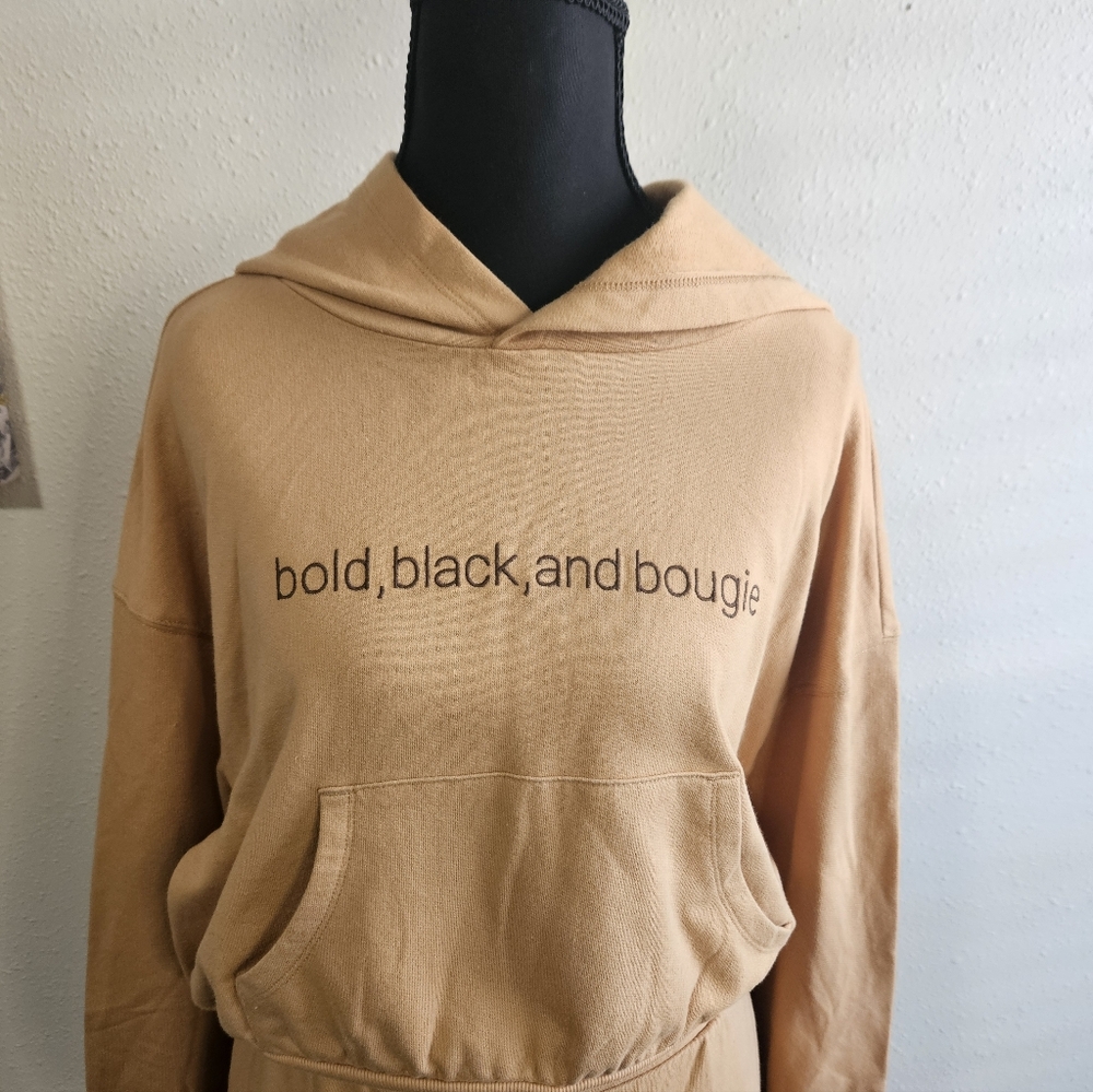 Bold Black Bougie Cropped Hoodie – Tan (NWT)